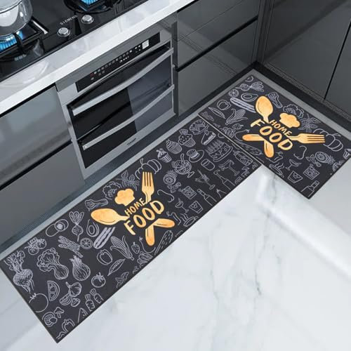 7VSTOHS Juego de Alfombras de Cocina Antideslizantes de 2 Piezas, Alfombra de Cocina para Piso, Impermeable para Aceite Cocina, Baño, Sala de Estar, 40x60+40x120cm