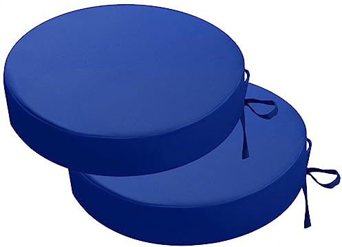 PRIMEPATIO Lot de 2 Coussins de chaise Ronds pour l'extérieur, Coussins de siège imperméables pour l'extérieur, Coussins de chaise pour terrasse résistants aux couleurs avec bandes, Meubles de