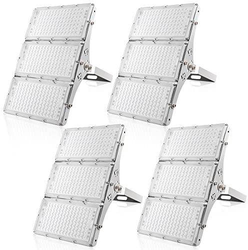 Ankishi 4 PACK 300W LED Strahler Außen, IP65 Wasserfest LED Fluter Superhell 6500K Kaltweiß Außenleuchte 30000LM Außenstrahler Flutlicht LED Scheinwerfer Licht für Sportplatz Garage Garten Hinterhof