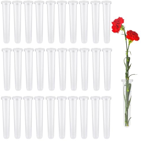 YCHYAN 30 Stück Reagenzgläser für Blumen, Transparentes Wasserröhrchen für Blumen, Röhrchen für Blumen mit Deckel, Wiederverwendbar Blumenröhrchen, Kann für Blumenkonservierung, Pflanzenzucht