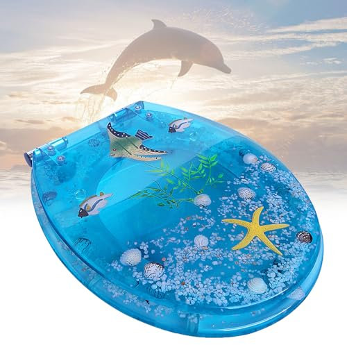 Blue Ocean Yellow Starfish Resin Antibacterial Soft Close Toilet Seat Premium Slow Close and Quick Release Seat