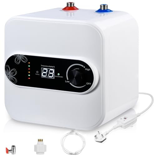 Ankishi 1500W Instant Water Heater, 220V 7A Electric Water Heater IPX4 Waterproof with Digital Display, Knob Type Temperature Control, Mini Under Sink Water Heater for Kitchen & Bathroom