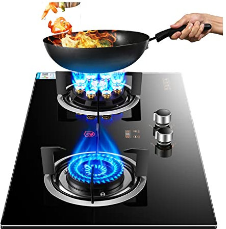 GAROEN Estufa de Gas para Exteriores de 2 quemadores, Estufa de Camping de 5,2 KW, 9 cavidades, función de temporización de Fuego, Ahorro de energía, protección contra Apagado (NG)