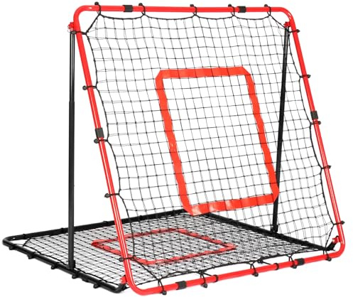 BaseGoal Fussball Rebounder 120x120cm, Winkel Einstellbar, Faltbar | Doppellagiges Netz mit Roter Zielzone, Volleyball, Basketball, Geeignet für das Ausübung Verschiedener Ballsportarten