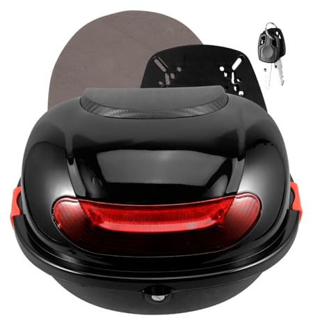 TOPBATHY Baúl Superior para Motocicleta Negro con Soporte Base, Caja Trasera Resistente Al Clima, Almacenamiento Amplio para Herramientas y Equipaje, Accesorio Práctico para Motoristas