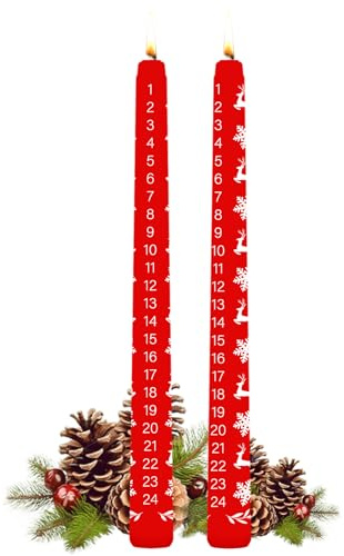 Lot de 2 bougies de Noël, Bougie Calendrier de l'Avent Flocon de Neige et élan Rouge, articles de cadeau, faites à la main, Rouge,le meilleur choix pour les cadeaux de vacances
