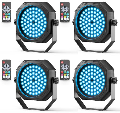 Rtktoup 4PCS Mini RGB LED Par Akku, 60 x 0.5W LED 2200mAh Wiederaufladbares Stroboskop Bühnenlicht mit Fernbedienung, Partylicht für DJ Disco Party Bar Live-Raum Hochzeit Halloween Weihnachten