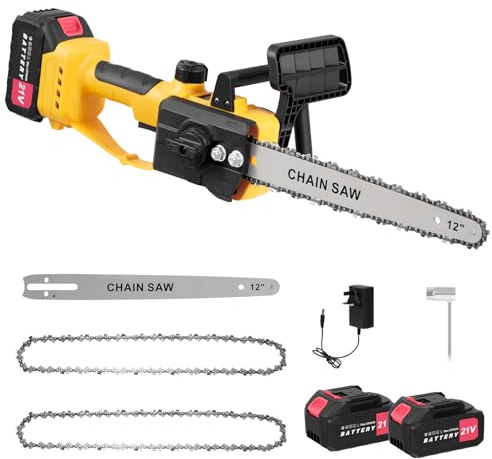 Bellanny 12inch Chainsaw Cordless, 21V 9000RPM Brushless Cordless Chainsaw with 4000mAh Battery, Automatic Lubrication System, Handheld Chain Saw for Tree Trimming Wood Cutting Gardening