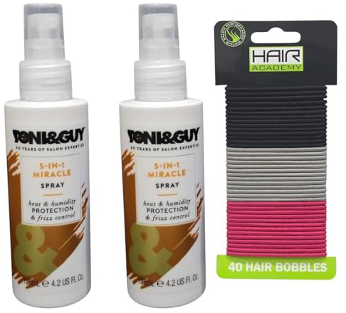 Toni Miracle 5 in 1 Heat & Humidity Protection Spray & Frizz Control, 125ML Twin Pack With free Hair Ties Pack