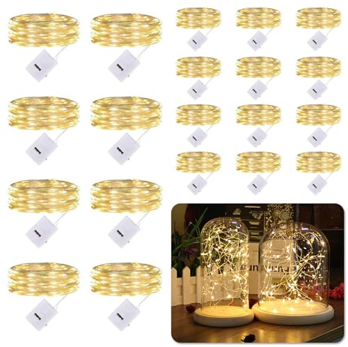 Lhdfyqt 20 Stück Mini Lichterkette mit Batterie, 2M 20 LED Kleine Lichterketten Batteriebetrieben, Lichterkette Innen, 3 Modi DIY Lichterkette Wasserdicht für Party Hochzeit Weihnachtsdeko (Warmweiß)