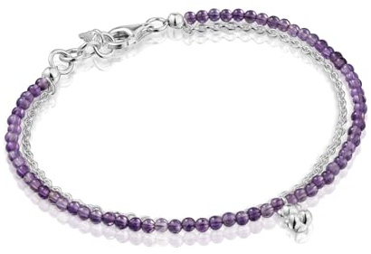 TOUS Pulsera para Mujer de Plata de Primera Ley y Amatista, Colección Bold Bear