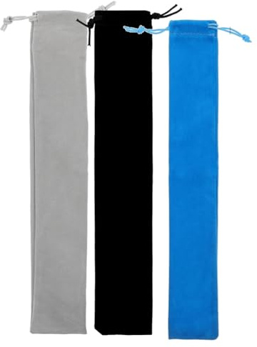 GALPADA 3pcs Soft Velvet Drawstring Flute Storage Bags Multipurpose Pouches for Vertical Flutes Piccolo Recorder Clarinet Carrying Case in Gray Blue Black