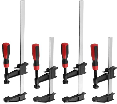 4 Stück Schraubzwingen Set, 150/300mm Spannweite, Stahl Zwingen F Klemmen | 70mm Maultiefe, Selbstspannend mit Schnellspanner für Holzbearbeitung und Führungsschienen