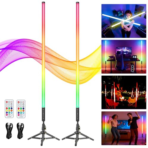 2 Pack 4ft RGB Tube Light with Stand, 5000mAh Battery Light Tube, 500 Lighting Modes, 2.4G Remote, Dimmable Neon LED Video Light Bar for Photography Studio DJ Party Wedding Stage Lighting