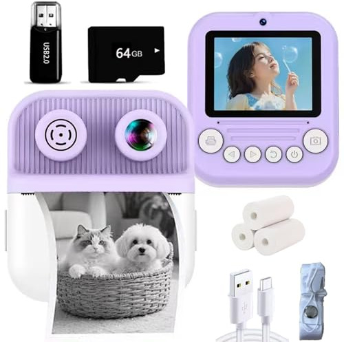 Appareil photo à impression instantanée à double objectif pour enfants, appareil photo thermique à impression instantanée de 48 MP avec écran LCD de 6,1 cm pour tout-petits, garçons et filles, cadeau