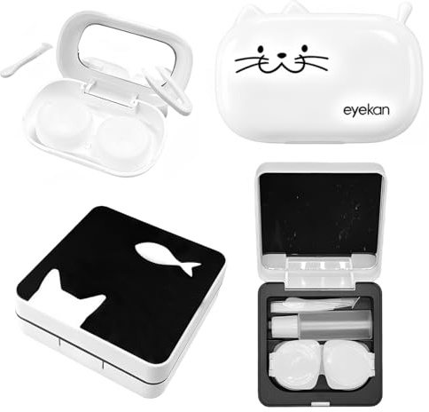 THQAE 2 Piezas Estuche de Lentillas, Estuche Higiénico Portátil, Porta Cajas de Lentillas con Espejo, Portalentillas para Viajes, Trabajo y Uso Diario