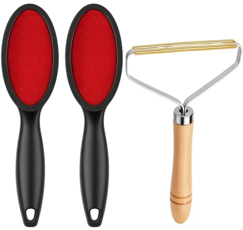 Fusselbürste Kleidung, 3-teiliges Set Mit 2 Schwarzen Fusselbürsten Und 1 Holzgriff Fusselentferner, Ideal Für Kleiderbürste Und Tierhaarentferner, Flusenbürste Für Textilien Und Polster