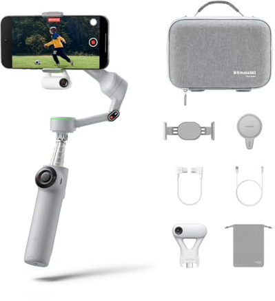 Estabilizador Gimbal Insta360 Flow 2 Pro para iPhone y Android, Gimbal IA para teléfono, Gimbal para móvil para Viajes y Vlogs - Paquete definitivo para creador Gris