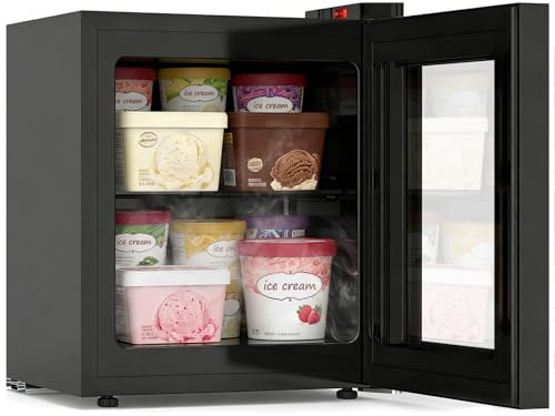 Kndko 1.2 Cu Ft Mini Freezer with Display Glass Door, 7 Adjustable Temperature Settings -10°F to -18°F, Upright Small Freezer With Removable Shelves Perfect for Ice Cream