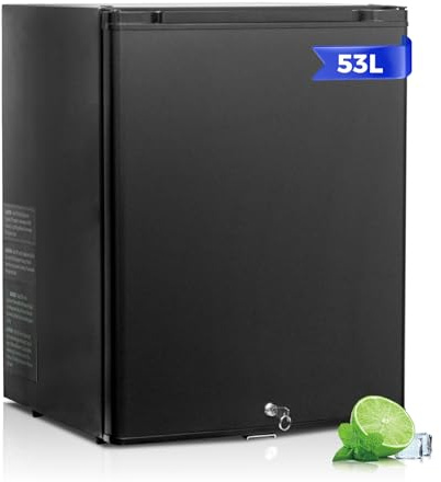 Smad Frigo 12V 220V, 53L, Frigo Camping Car, avec Porte Réversible et Serrure, Réfrigérateur Silencieux pour Chambre, Hôtel, Camping, Caravane, Van Aménagé, Noir