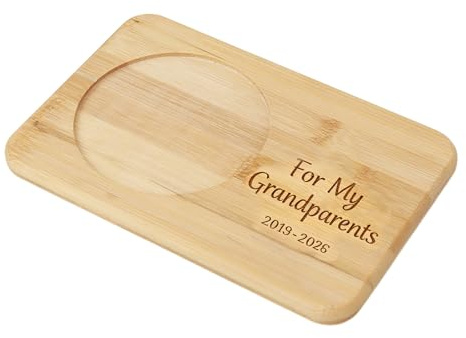 Personalised Wooden Tea and Biscuit Coaster Gift, Coffee Cup & Breakfast Tray with Engraving – Natural Solid Wood, Recessed Mug Holder, for Grandparents, Parents – 23 x 14.5 x 1.5cm
