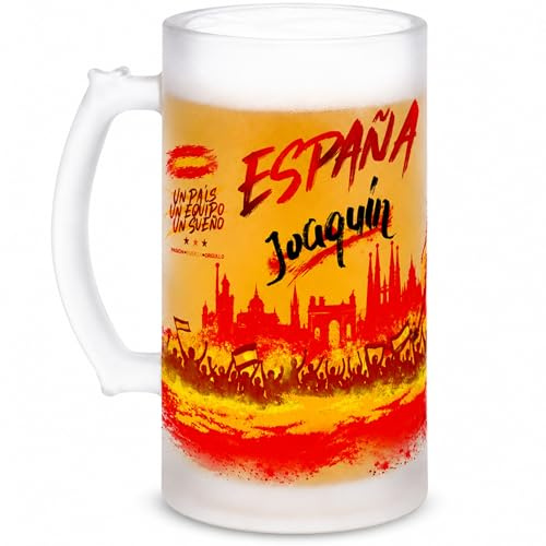 Gifters | Jarra de Cerveza España Futbolera Personalizada con Nombre | Cristal Mate 500 ml | Diseño Pasión Española para Aficionados al Fútbol | Regalo Original Personalizado para Fans del Deporte