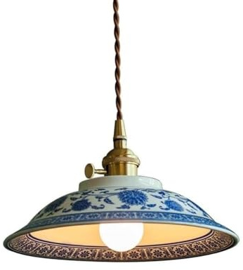 LUOYAOB Blau-weiße Keramik-Pendelleuchte, chinesisches Muster, Porzellan-Hängelampe, verstellbare Deckenleuchte for Kücheninsel, Esszimmer, Schlafzimmer, Eingangsbereich