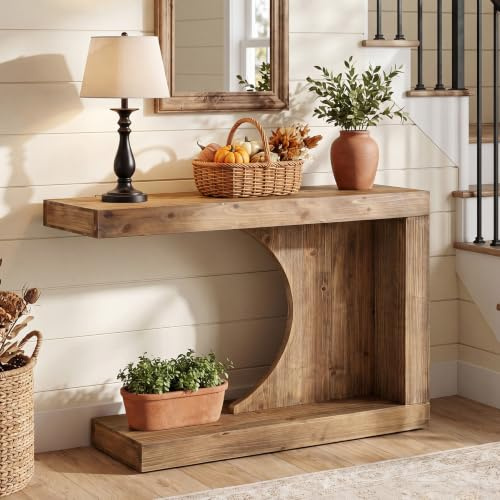 TRIBEWOOD Consolle Ingresso 100 cm in Legno Massello, Tavolo Console Stretto con Design ad Arco Moderno, Mobile Ingresso Stile Rustico, Tavolo da Ingresso per Corridoio, Soggiorno o Dietro il Divano