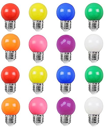 Farbige 2W E27 G45 LED Leuchtmittel, e27 Beleuchtung Glühbirnen, bunte glühbirnen für Hochzeit Halloween Weihnachten Party Bar, Wasserdichte Lichterkette für Innen und Außen Bereich, 16 Stück