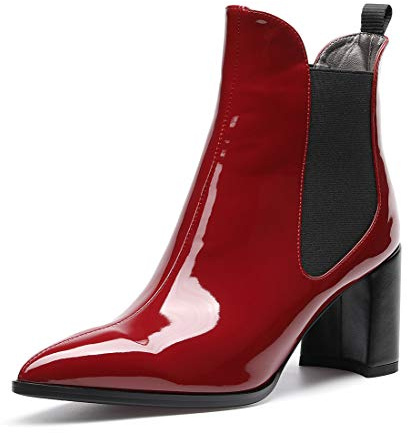 Castamere Femme Bottines Bloc Heel Bottes Chelsea 7.5CM Heels Verni Bourgogne Bottes EU 38