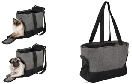 Hundetasche - Tragetasche Brigitta Grau – 47x21x30cm – Textil – Reißverschlüsse vorn/Oben/hinten – Abnehmbarer Boden – Belüftungsnetz – Sicherheitsleine – Tragegriffe