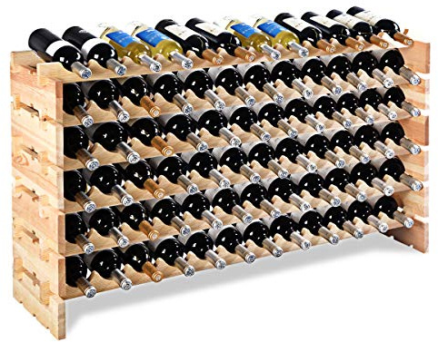 DREAMADE Weinregal Holz, Flaschenregal Kiefer, Weinschrank mit Ablage, Flaschenablage Weinständer naturfarbe, Weinständer Weinschrank (72 Flaschen)
