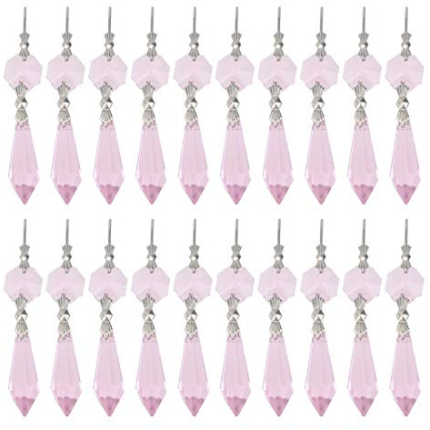 NUOBESTY Kristallklar Kronleuchter Eiszapfen Prismen Lampe Kandelaber Ersatzteile mit Achteck Perlen für DIY Kristall Vorhang Anhänger (Pink)