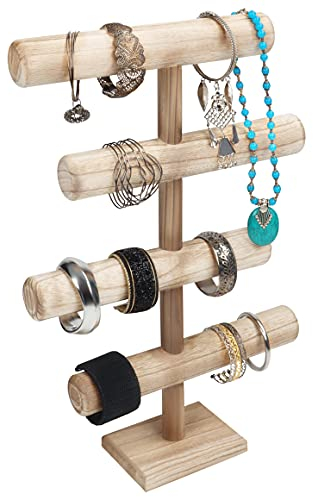 BELLE VOUS Schmuckständer aus Holz mit 4 Ebenen – 48 cm Höhe – Halterung für Halsketten, Armbänder, Uhren, Haargummis und Armbänder – Schmuckbaum in T-Form für Tisch