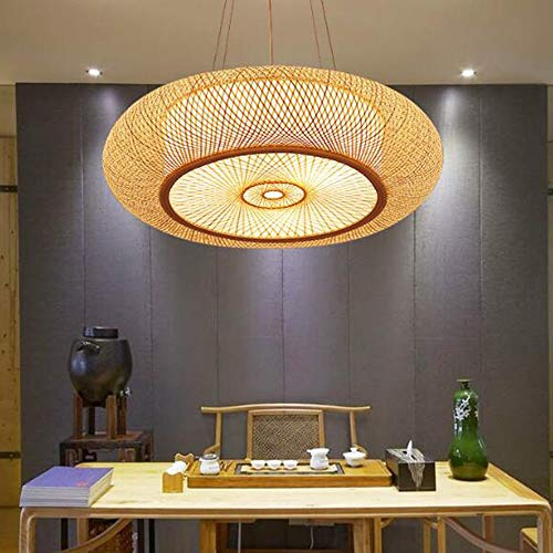 E27 Lampada a Sospensione Lampada da Soffitto Lampadario di Bambù Naturale Rattan Creativo Handmade Paralume Camera Soggiorno Sala Da Pranzo Lampada Vintage Bamboo Lanterna a Sospensione, 80cm