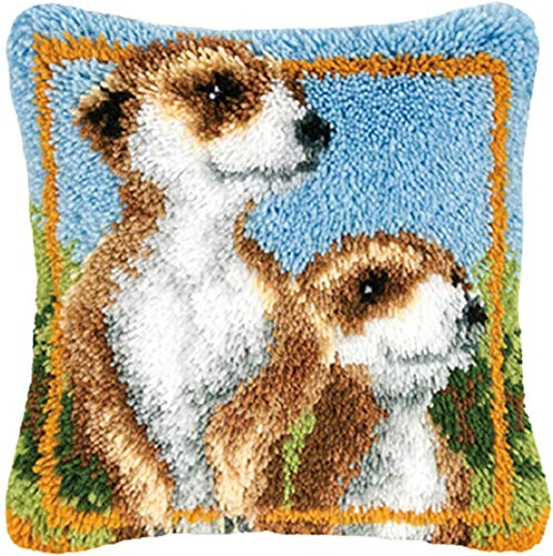 Knüpfteppich Für Kinder Und Erwachsene, DIY Tier Knüpfkissen Stickkissen Knüpfset mit bedruckter Leinwand Knüpfpackung Zum Selber Knüpfen Teppich Latch Hook Kits 43cmx43cm,A