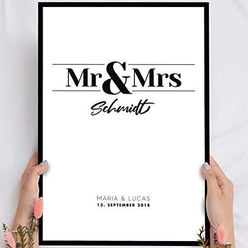 Elbeffekt Holzbild Mr & Mrs - personalisierbar zum Hinstellen/Aufhängen optional beleuchtet, romantische deko mit Spruch auf Holz - Wand-Bild Aufsteller Dekoration - persönliches Geschenk