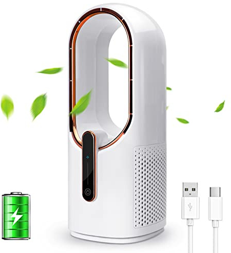 CONBOLA Ventilador de escritorio, ventilador silencioso sin aspas de 11.8 pulgadas, ventilador recargable de escritorio USB, pequeño ventilador de mesa portátil con 3 velocidades de enfriamiento,
