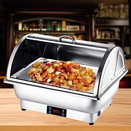 9L Scaldavivande Buffet Elettrico, Chafing Dish Acciaio Inox Professionale con Controllo della Temperatura Touch Screen, Intervallo di Temperatura 35-90°, varietà di Formati del Piatto