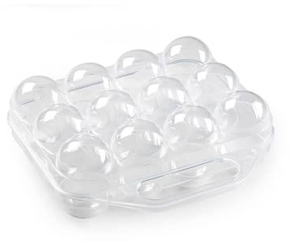 CABLEPELADO - Huevera de plastico para 12 huevos con tapa - caja huevos - cesta transporte - cierre por click - asa transporte - egg box - libre BPA - color transparente