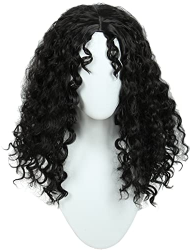 Linfairy Lange Afro-Lockenperücke Halloween Cosplay Kostümperücke für Unisex (Schwarz)