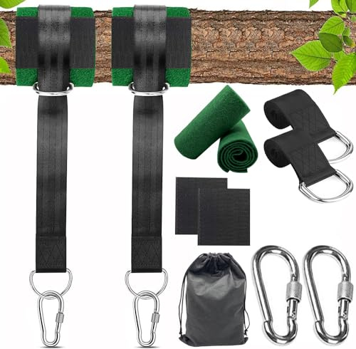 Paittesllly Schaukel Befestigung Baum, Hängematte Befestigung Befestigungsset Aufhängung Schaukel Hängesessel Aufhängung Gurt Kit mit 2 Schwerlast Karabinern und D-Ringen für Garten Outdoor(1.5M x2)