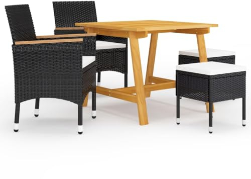 vidaXL Gartenmöbel Set 5-TLG. Sitzgruppe Gartengarnitur Sitzgarnitur Gartenset Tisch Stühle Gartentisch Esstisch Gartenstuhl Gartensessel Schwarz