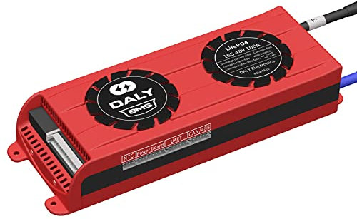 Daly Smart BMS 16S LiFePO4 48V 100A, Placa Protección Inteligente de Li-Batería, con Can, 485, Bluetooth, Ventilador de Refrigeración, Equilibrio, NTC para Coche Eléctrico, Coche Turístico
