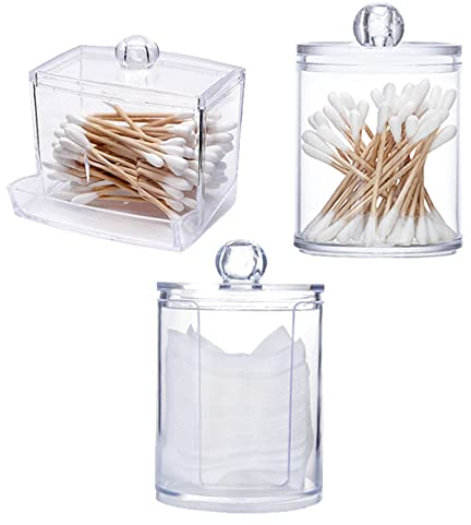 Zasiene Supporto per Tamponi di Cotone 3 Pezzi Porta Dischetti Struccanti Acrilico Cotton Fioc Organizer Bagno Portaoggetti Porta Bastoncini Cotonati Scatola Immagazzinaggio per Tamponi Cosmetici