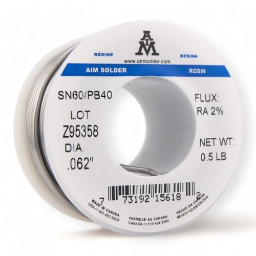 AIM Solder 60-40 Tin Lead Rosin Core Solder Wire for Electrical Soldering 0.062inch, 0.5lb (1.5mm / 227g)
