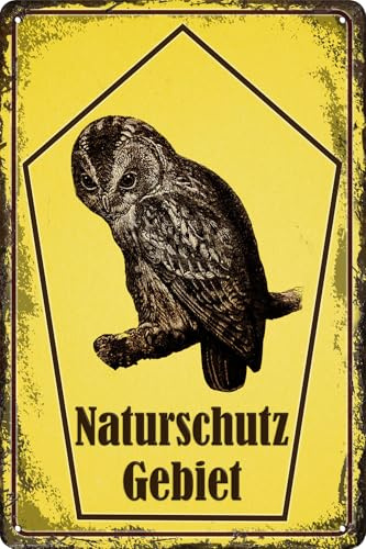 LUCKYLINDE - Wetterfestes Gartenschild für den Außenbereich, Blechschild - Hinweisschild: Naturschutzgebiet – 30 x 20 cm (Eule)