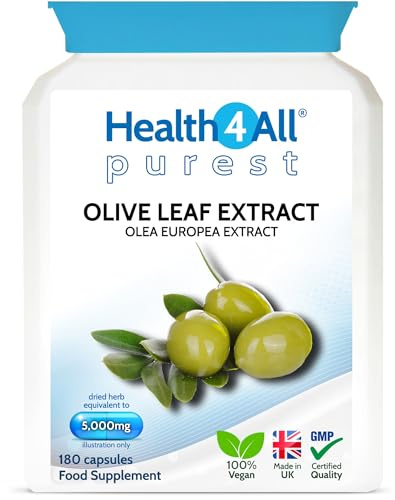Health4All Olive Leaf Extract - 100mg Oleuropein Per Capsule | 180 Vegan Capsules (6 Month Supply) 20% Standardised 10:1 Extract from Wild European Leaves | No Additives | Immune & Heart Support