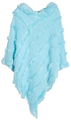 Strickschal Wrap für Frauen Fransen gestrickt Poncho Strickjacke Cape Solid Hooded Crochet Pullover Pullover Cape Loose Elegant Schal Wrap Warm Cozy Knitwear Hellblau