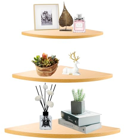 CYEER Eckregal Hängend Holz, 22/25/30cm Eckregal Küche Hängend, Eckregal Wandregal, Fächerförmigen Wandregal Holz für Wohnzimmer Schlafzimmer Bad Küche Büro Anzeige und Lagerung